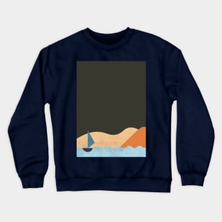 Boho Mountains And Boat on the ocean Crewneck Sweatshirt